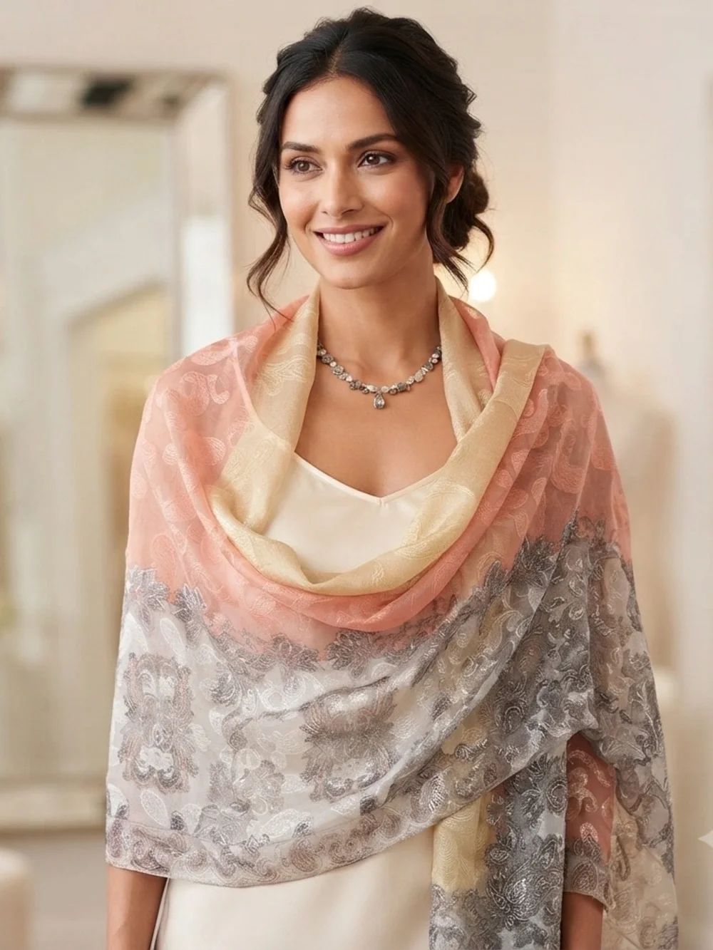 ELEGANT PASTEL PAISLEY & FLORAL SHEER SCARF